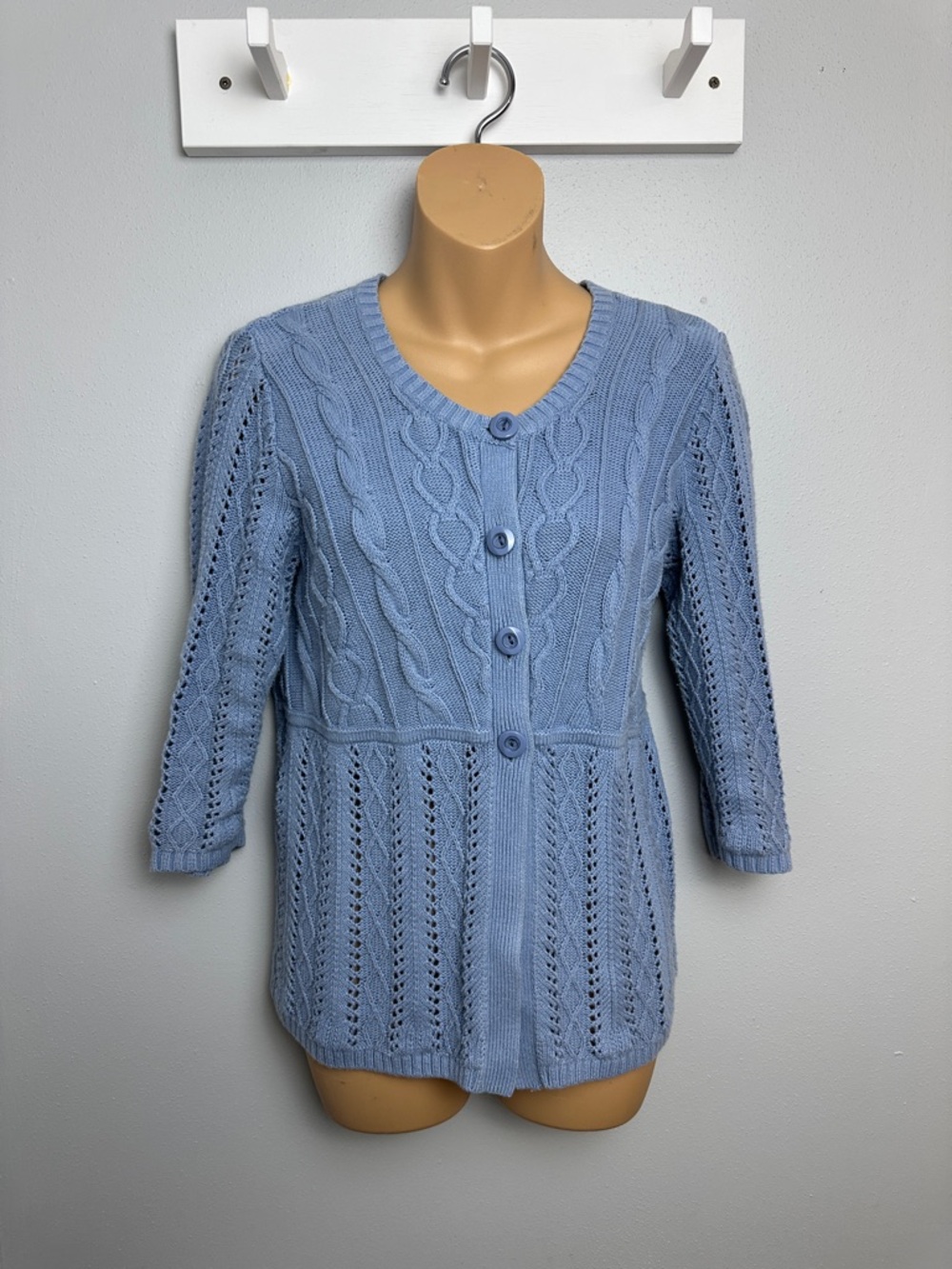 Christopher & Banks Light Blue Cable-Knit Button Cotton Cardigan